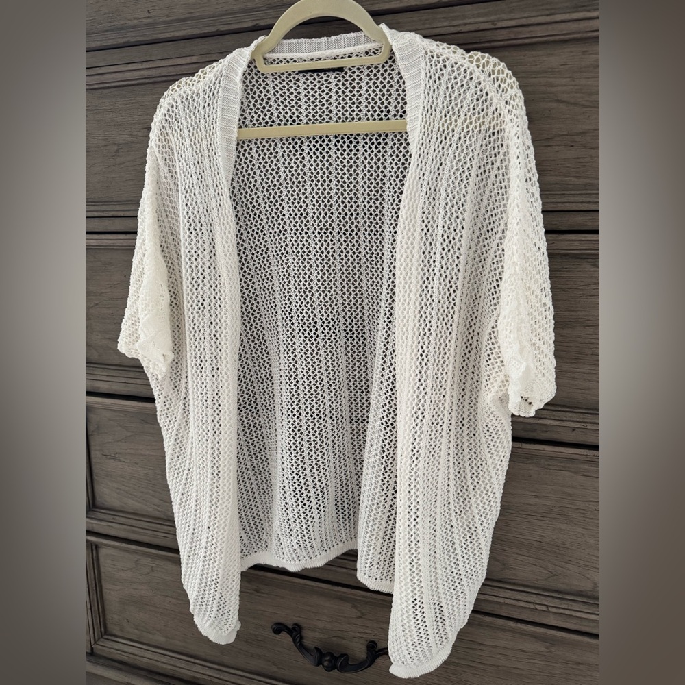 NEW Ivory Crochet Cardigan NWOT Open Front Kimono White Cream Sheer - Picture 4 of 10
